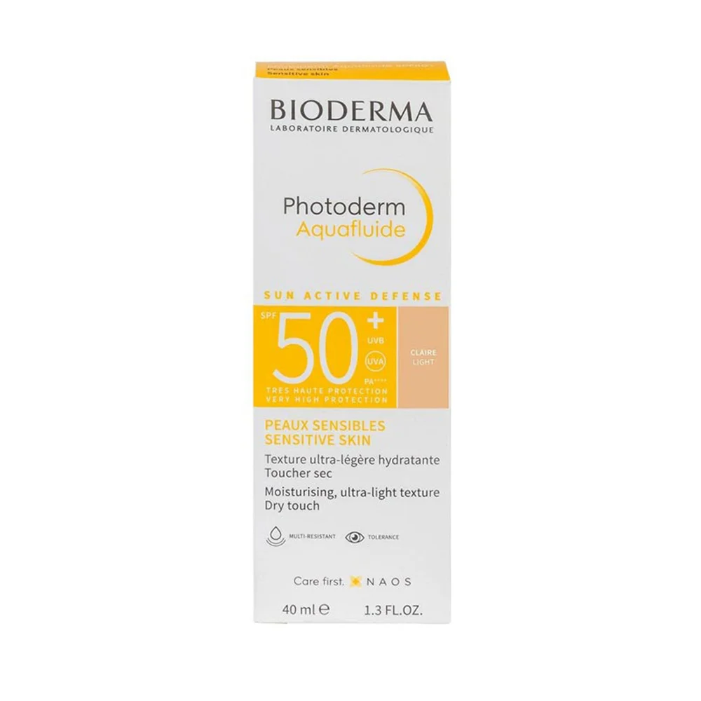 ضد آفتاب پوست خشک و حساس بایودرما spf50 رنگ light مناسب پوست حساس حجم 40 میلی لیتر